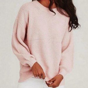 AEO American Eagle Oversized Balloon Sleeve Knit Crewneck Sweater Light Pink L